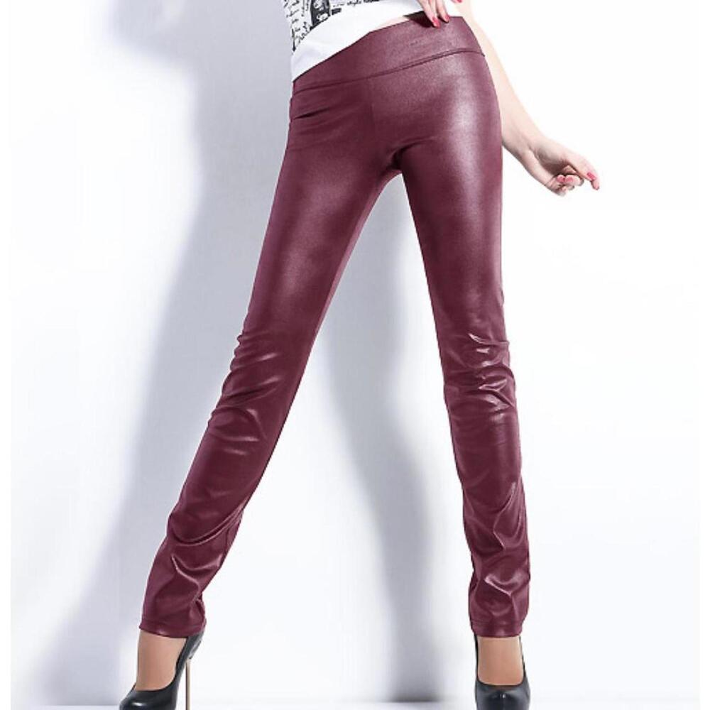 Red burgundy faux leather rocker tight leggings pant size S-M vegan rocker pants